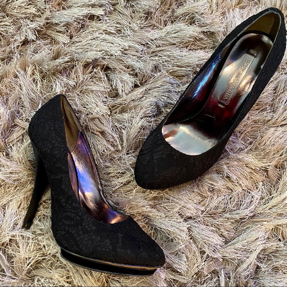 BCBGMAXAZRIA Ogden Black Lace Pumps